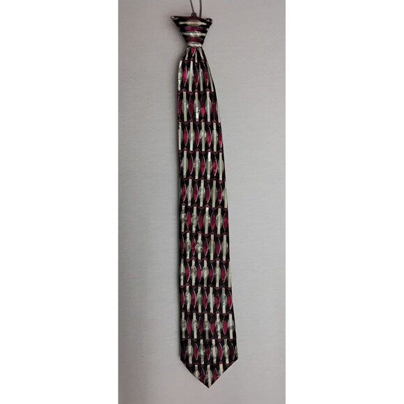 Barini Originals Men's Clip on Tie Black Maroon Red  19 1/2 Inches - Picture 2 of 4